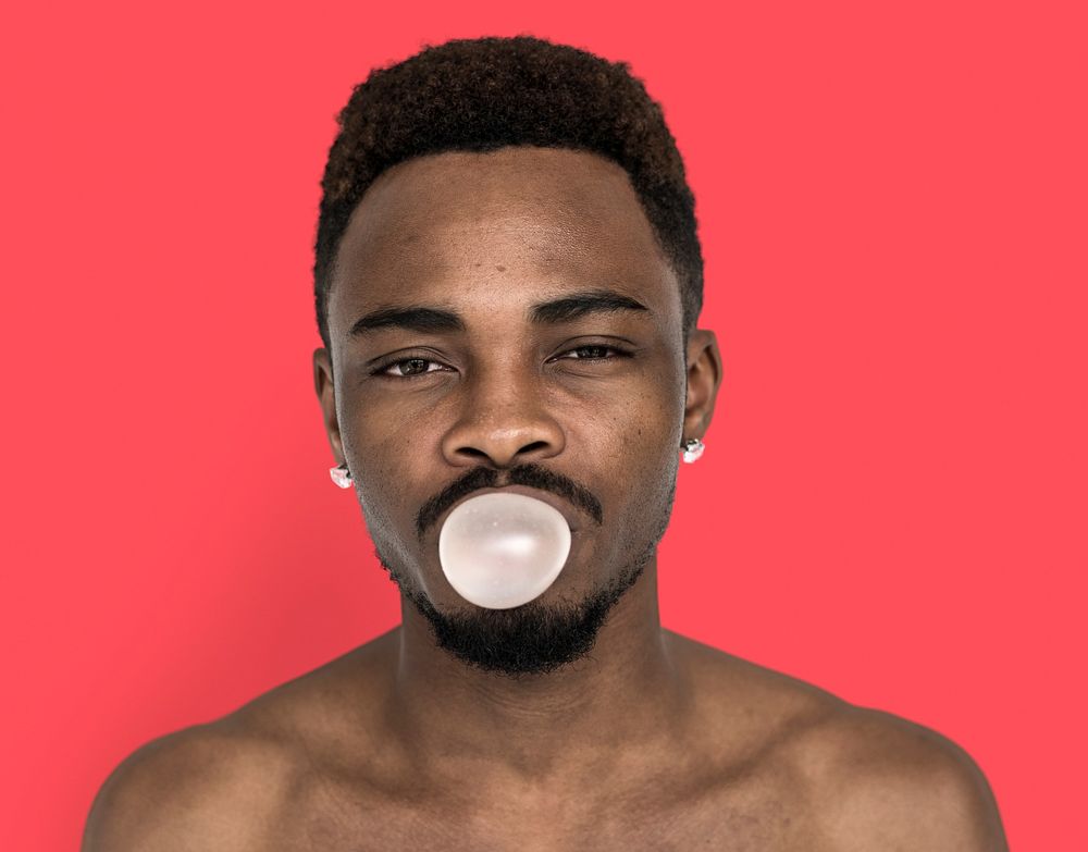 Men Blow Bubble Gum Portrait Studio