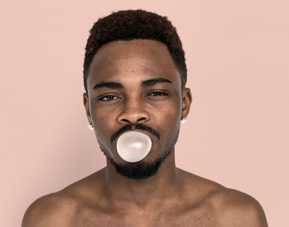 Men Blow Bubble Gum Portrait Studio