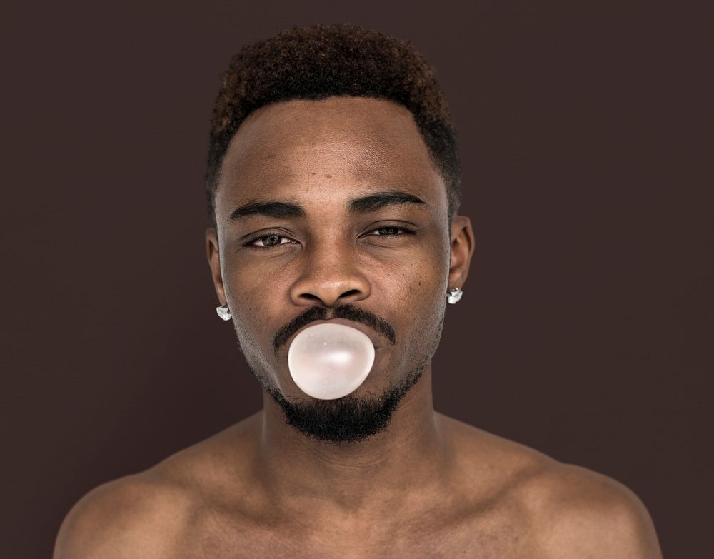 Men Blow Bubble Gum Portrait Studio