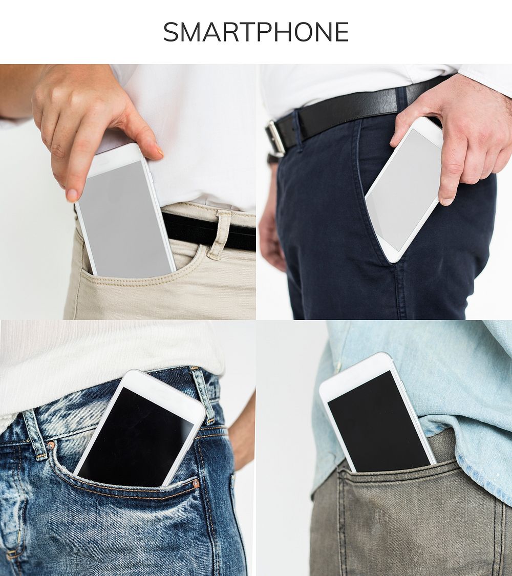 Set of Smartphone in Pants Pocket Studio Collage