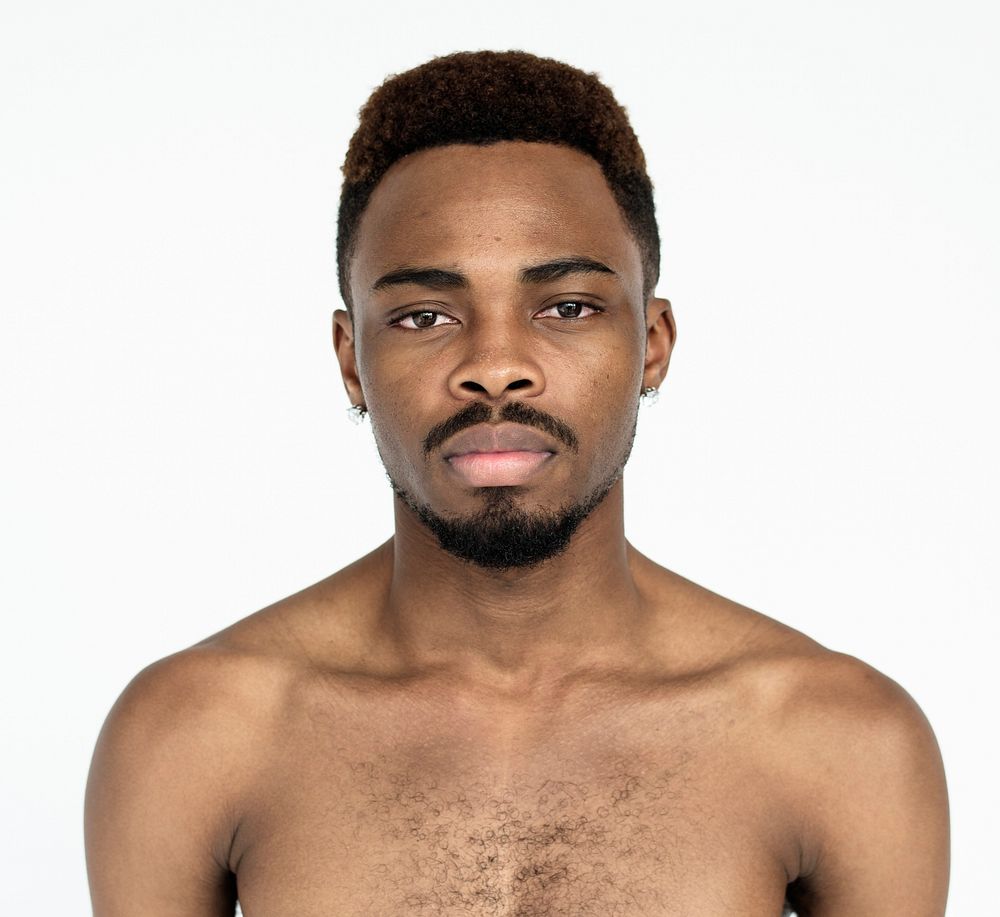 Topless black guy studio portrait