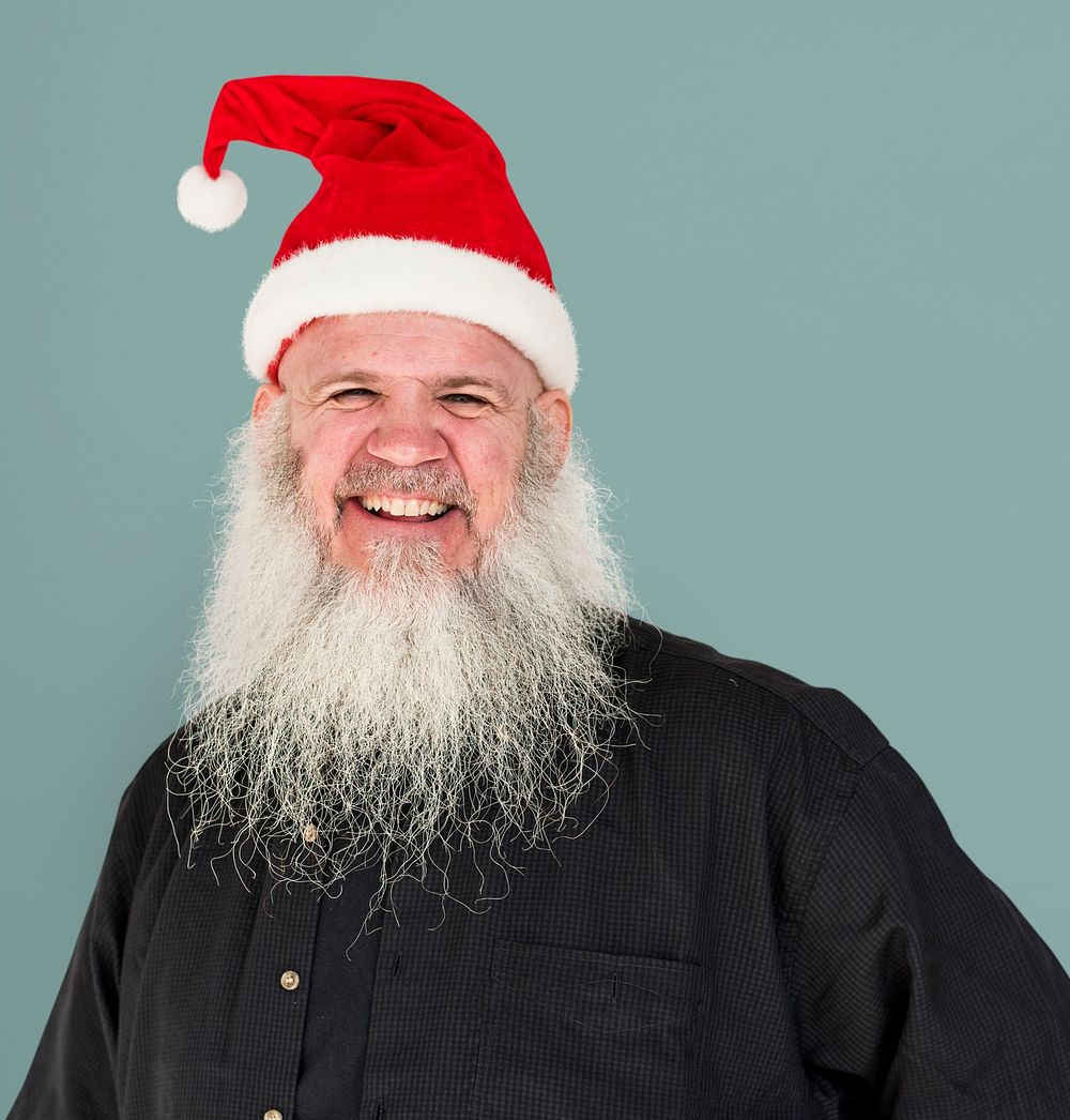Bearded Caucasian Man Santa Claus Smiling