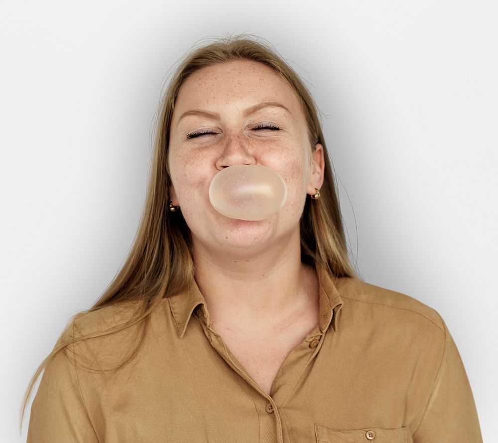 Caucasian Woman Bubble Gum