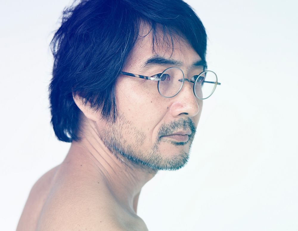 Asian Man Serious Face Expression Studio Portrait