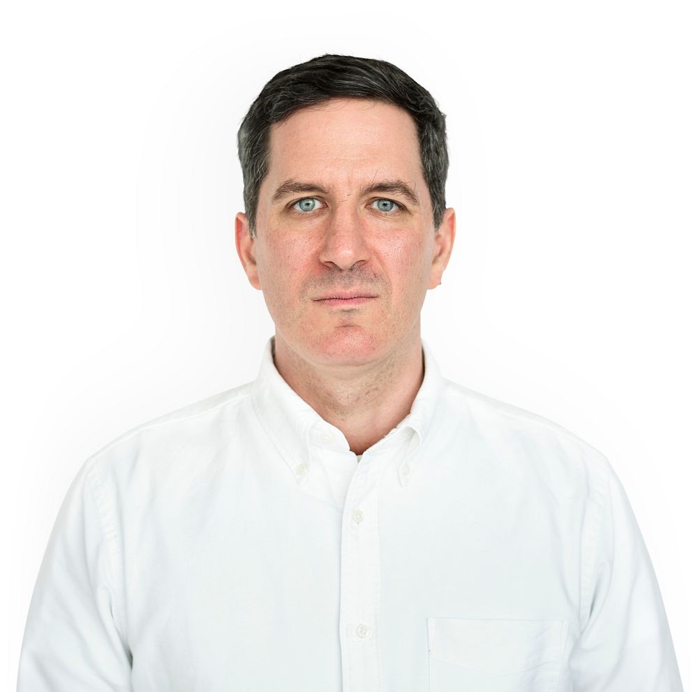 Serious mature man in a white shirt