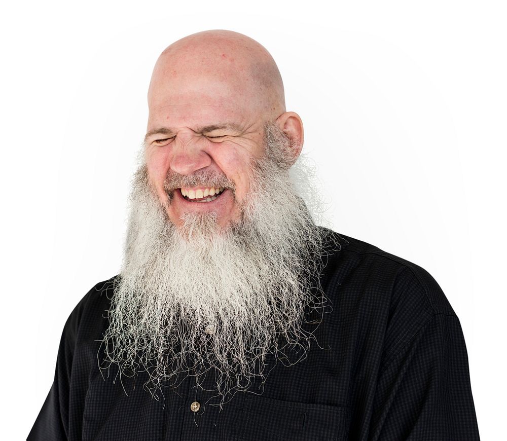 Men Adult Long Beard Bald Head Smile