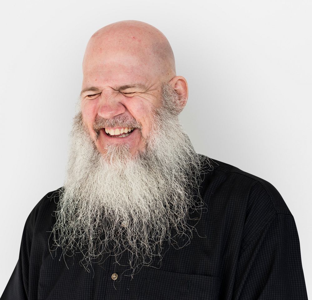 Men Adult Long Beard Bald Head Smile