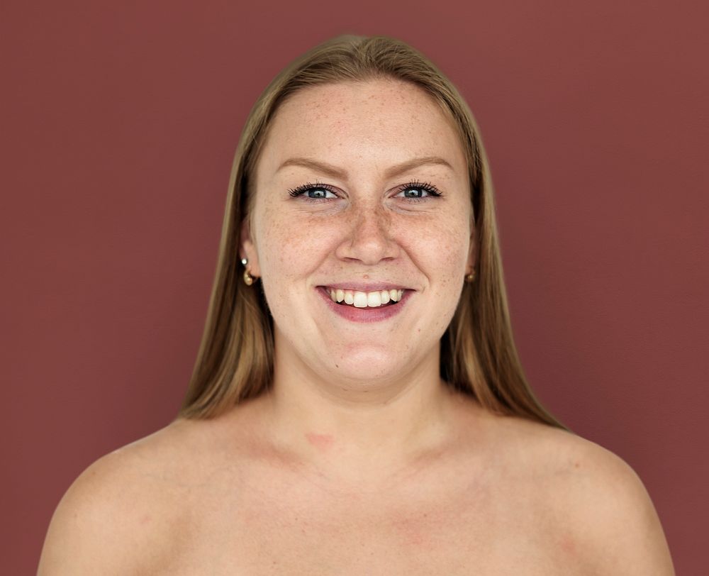 Woman Ginger Hair Bare Chest Smiling Portrait