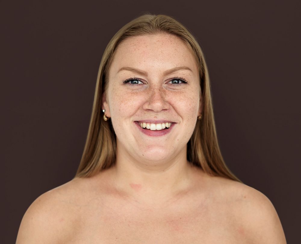 Woman Ginger Hair Bare Chest Smiling Portrait