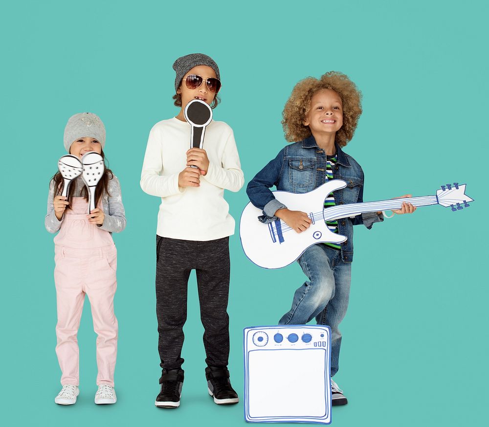 Children Smiling Happiness Music Band Mockup