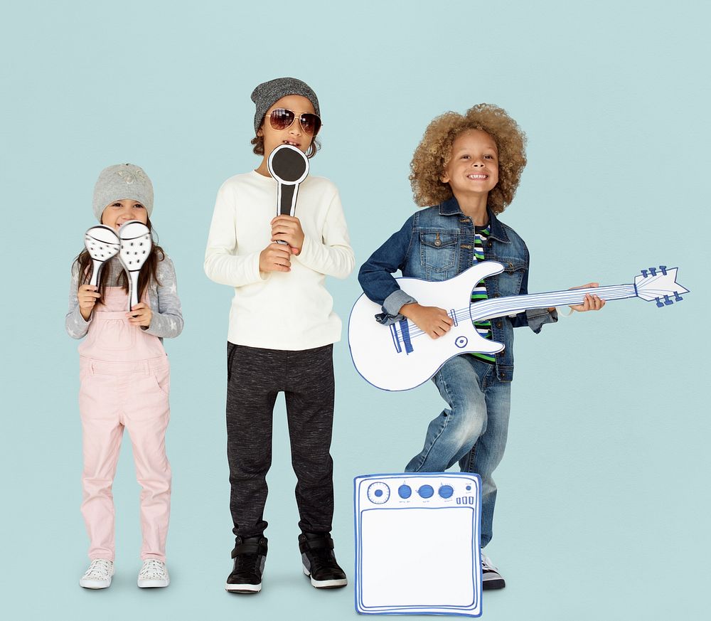 Children Smiling Happiness Music Band Mockup