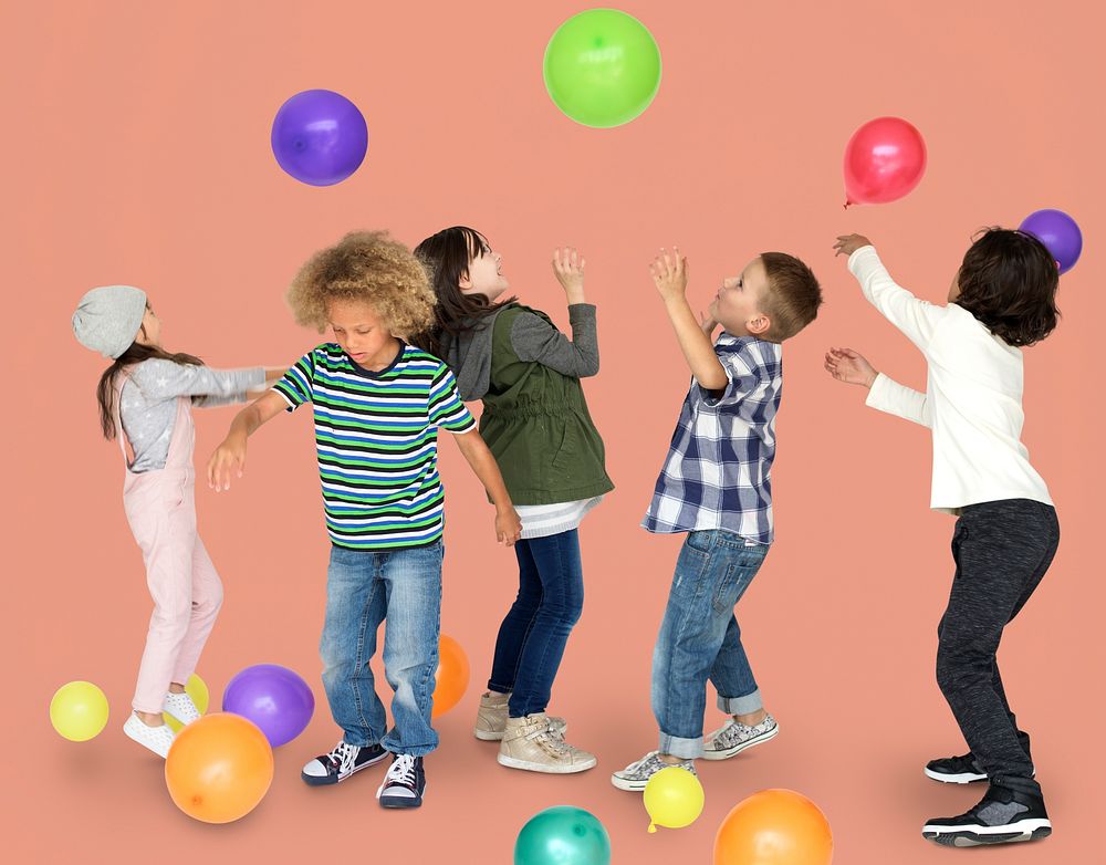 Children Smiling Happiness Playing Balloon