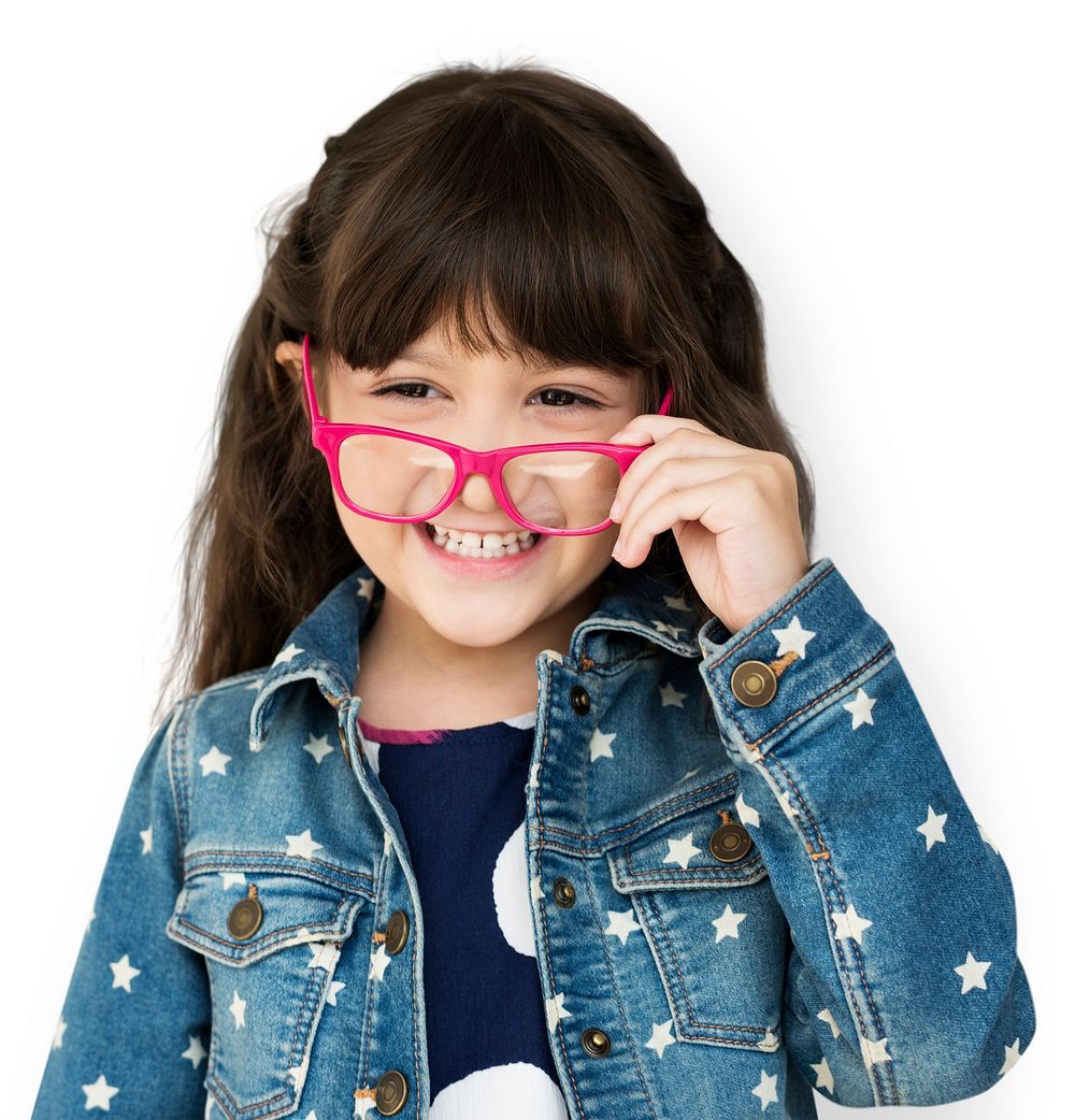 Young Girl Wear Eyeglasses Smile Studio