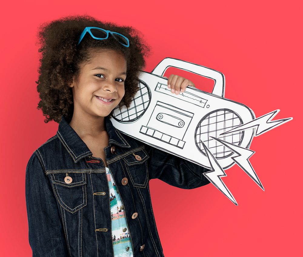 Girl holding a radio paper cutout