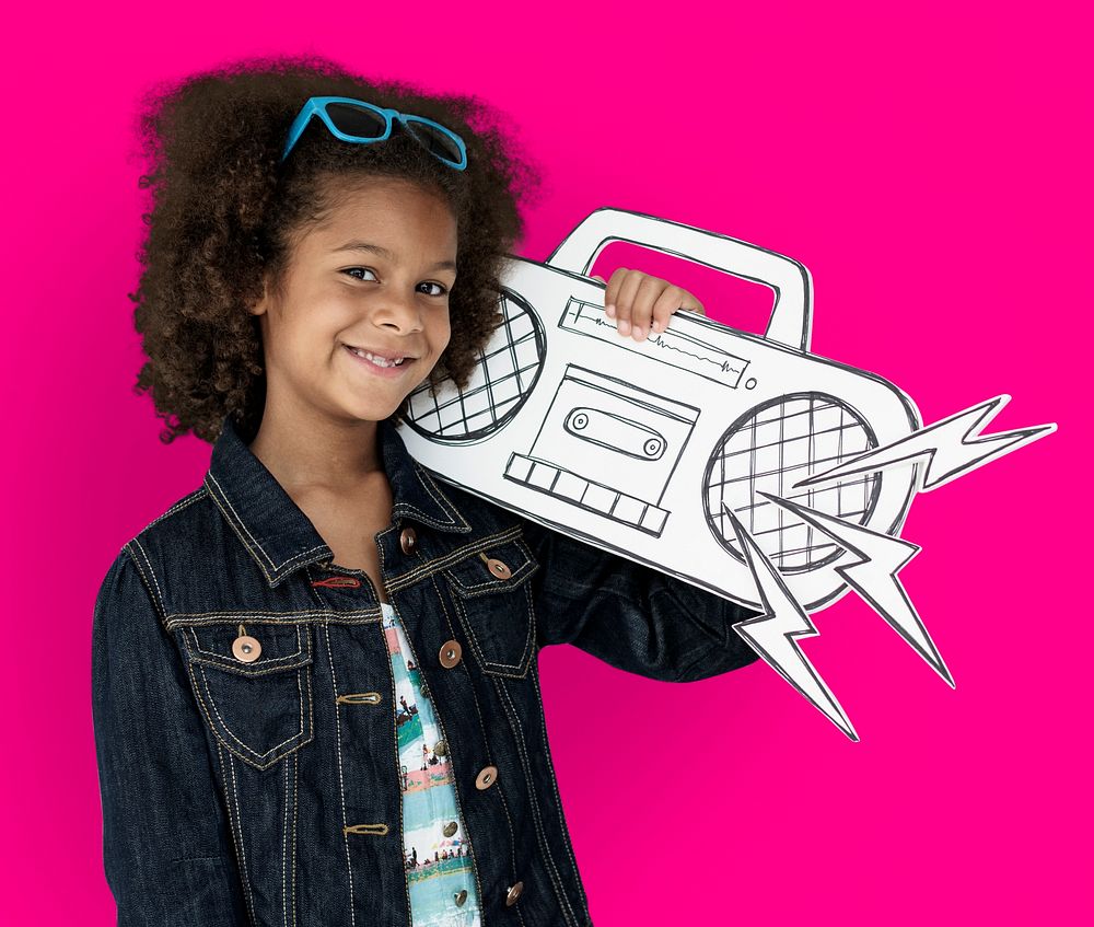 Girl holding a radio paper cutout