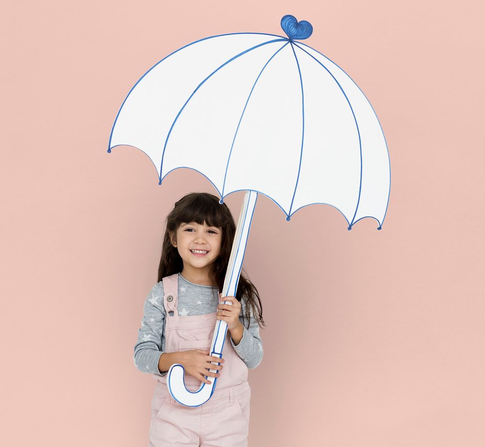 Cheerful girl holding an umbrella paper cutout