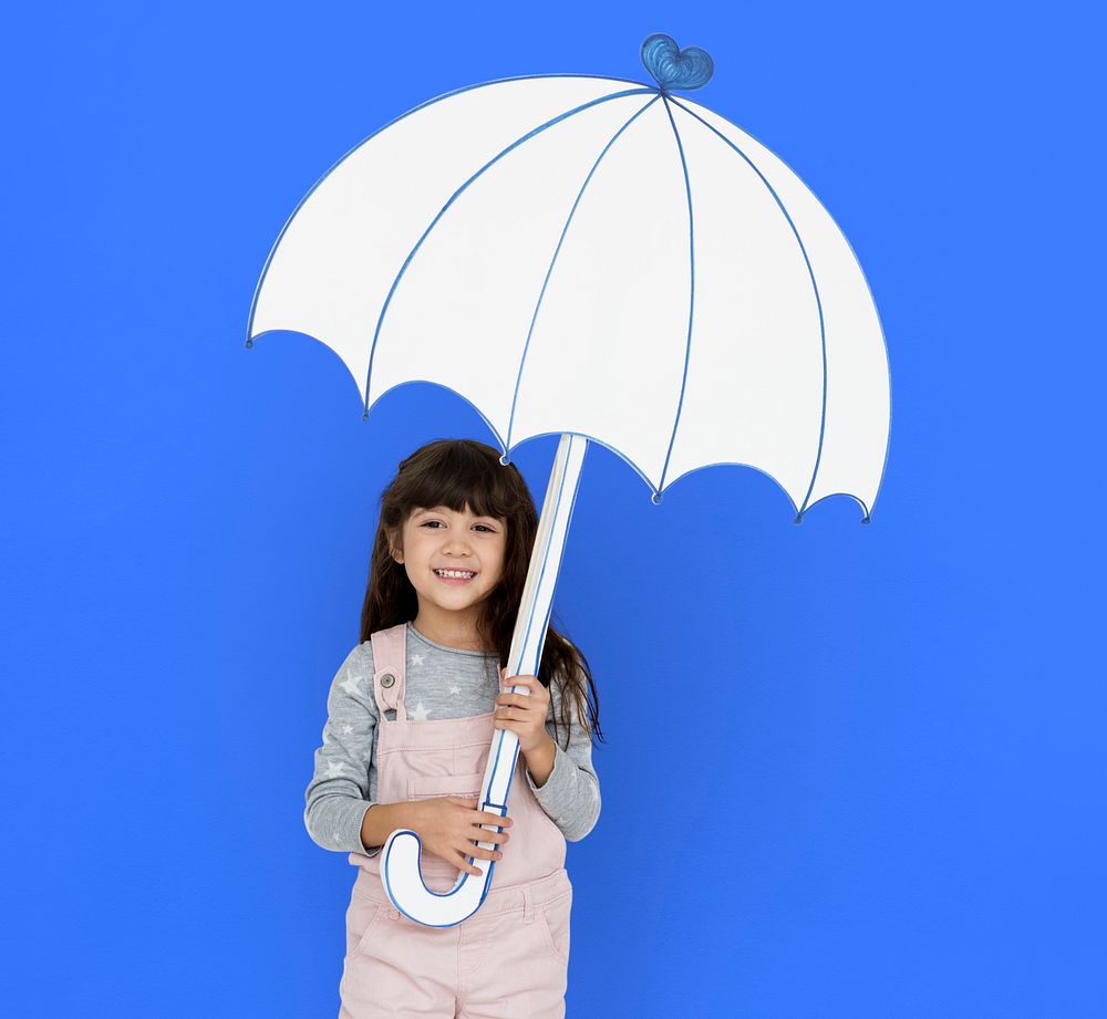 Cheerful girl holding an umbrella paper cutout