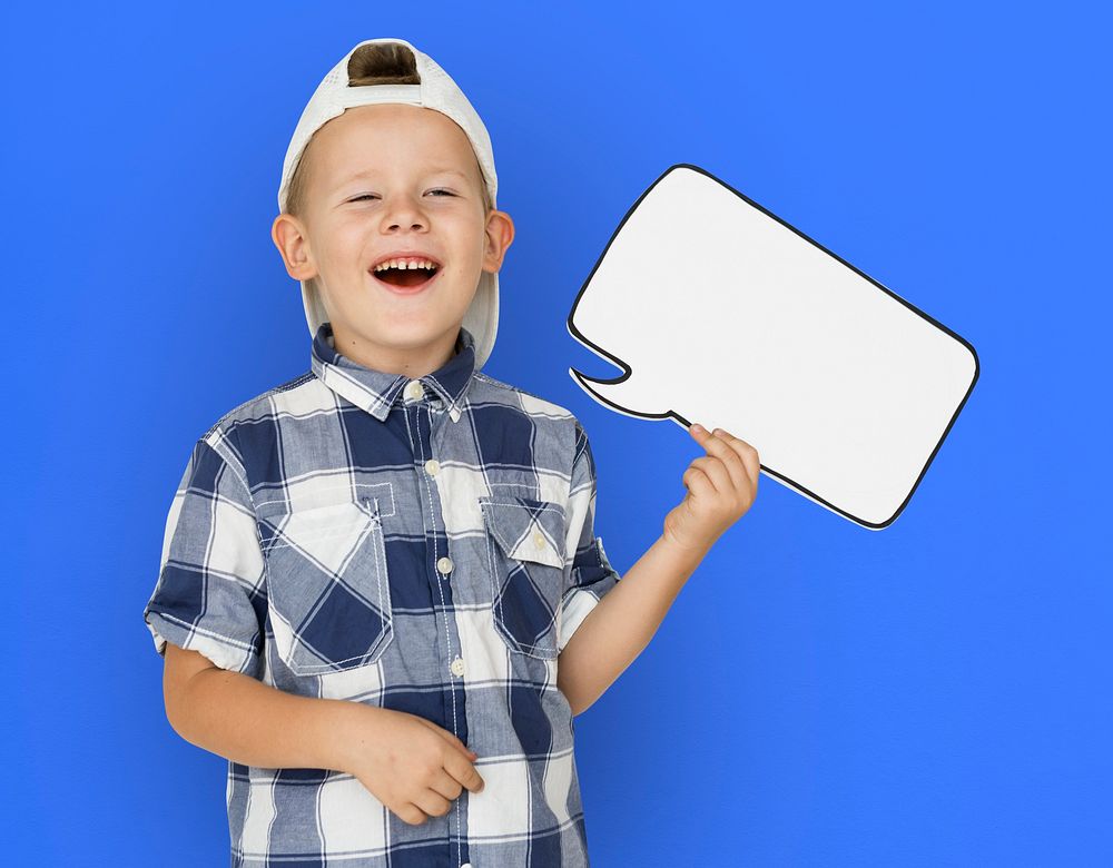 Caucasian Little Boy Holding Chatbox Papercraft