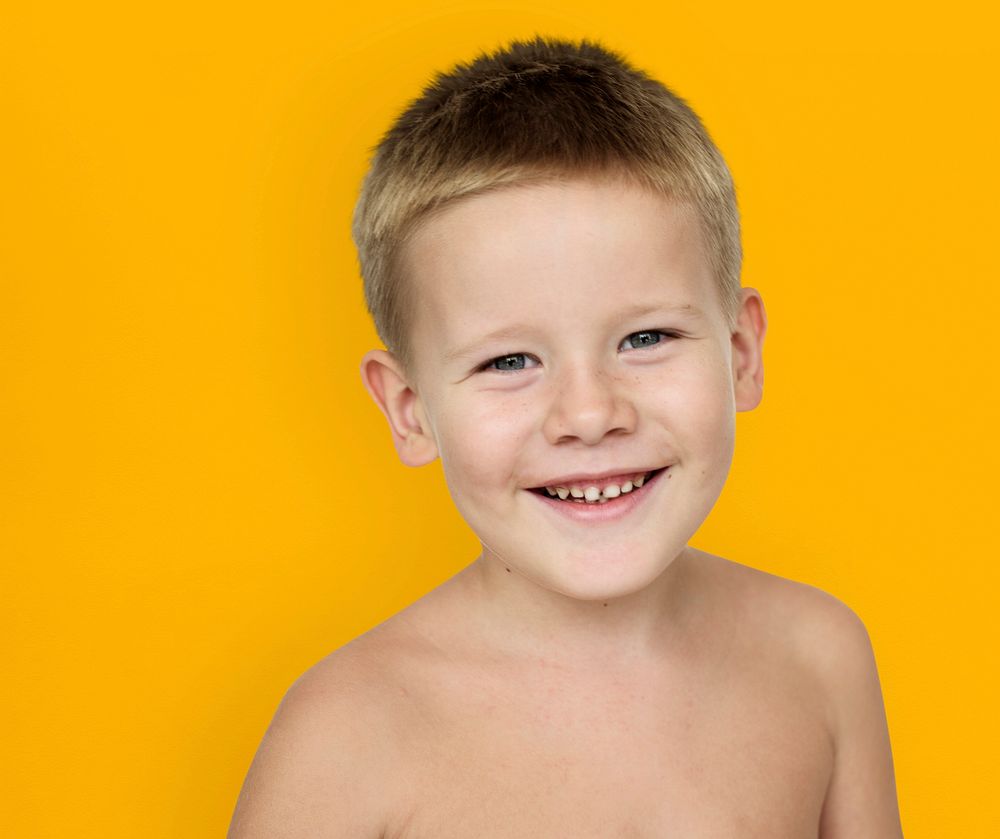 Caucasian Little Boy Bare Chested Smiling