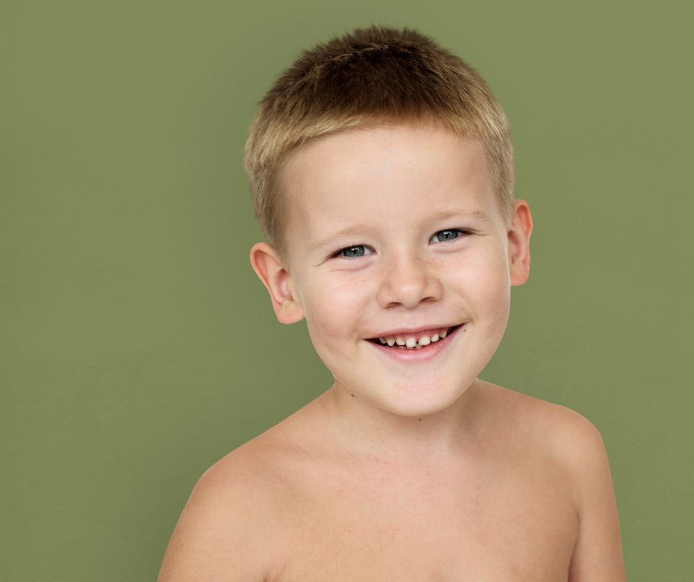 Caucasian Little Boy Bare Chested Smiling