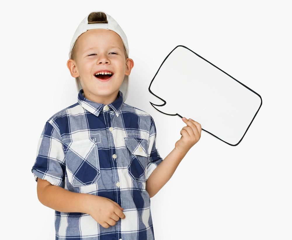 Caucasian Little Boy Holding Chatbox Papercraft