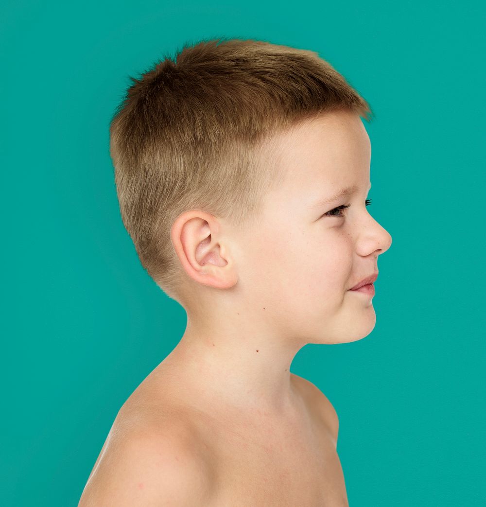 Caucasian Little Boy Bare Chested Smiling Side