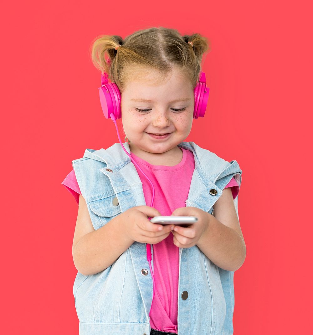 Little GIrl Smiling Happiness Music Headphones