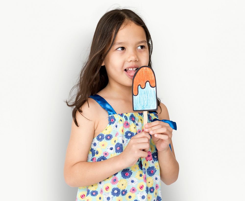 Little Girl Eating Papercraft Icecream