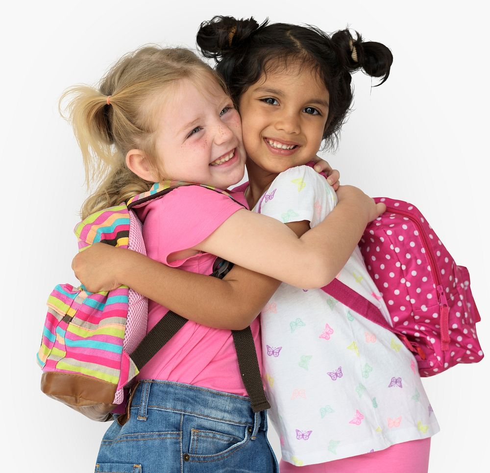 Little Girls Hug Friendship Together