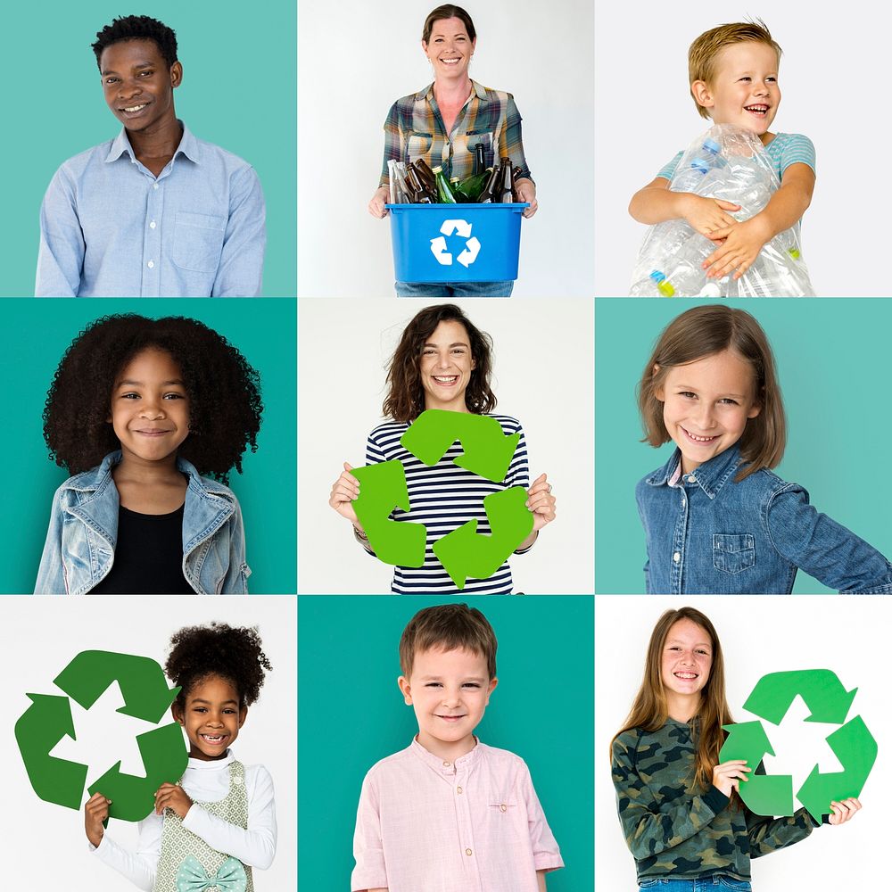 Collages diverse people with recycling concept