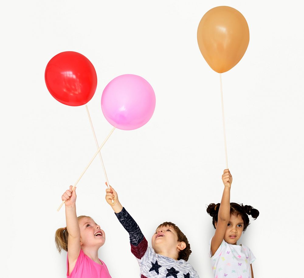 Little Children Playing Balloon Fun Smiling