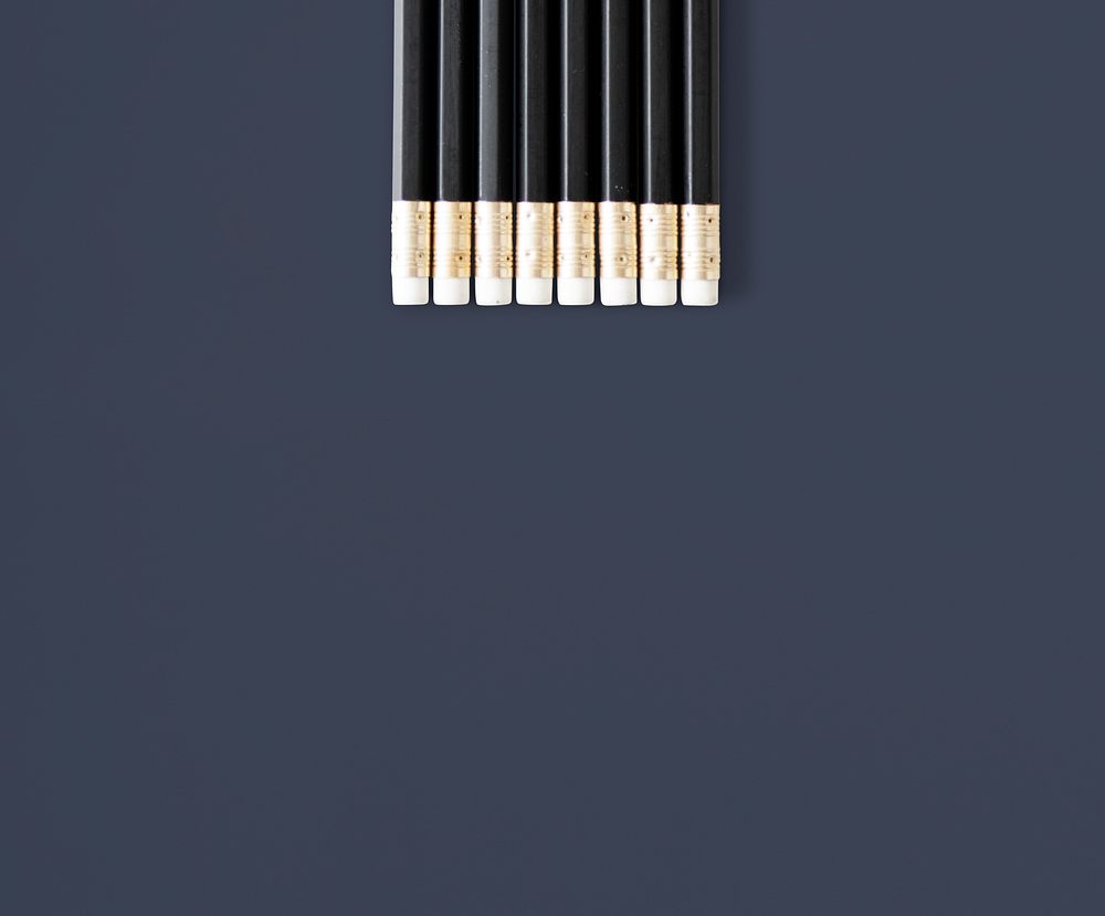 Black Wooden Pencils with Eraser Studio Isolated