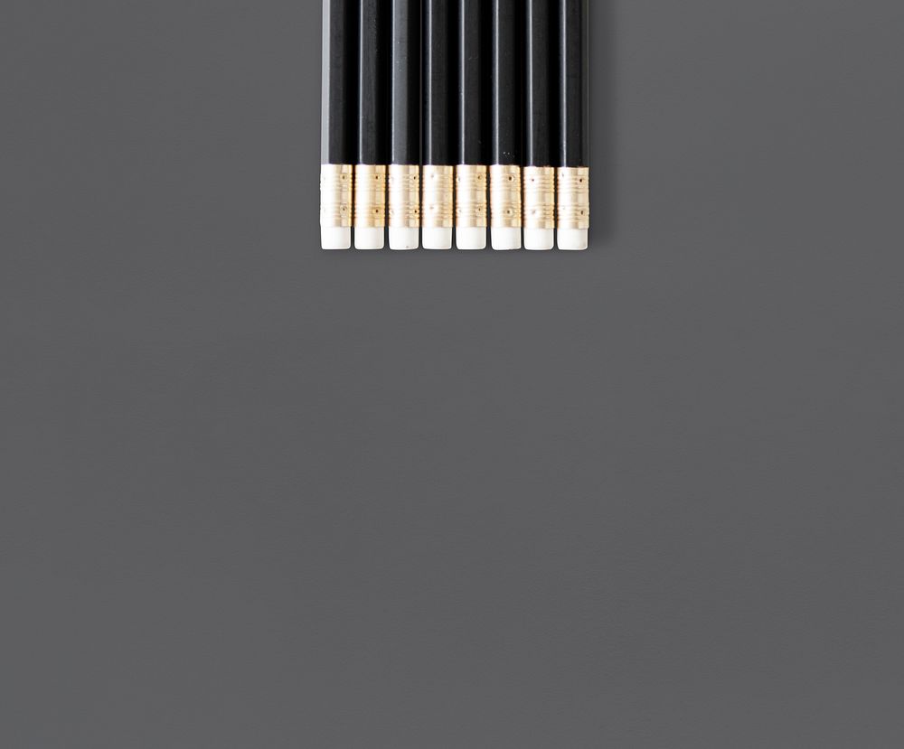 Black Wooden Pencils with Eraser Studio Isolated