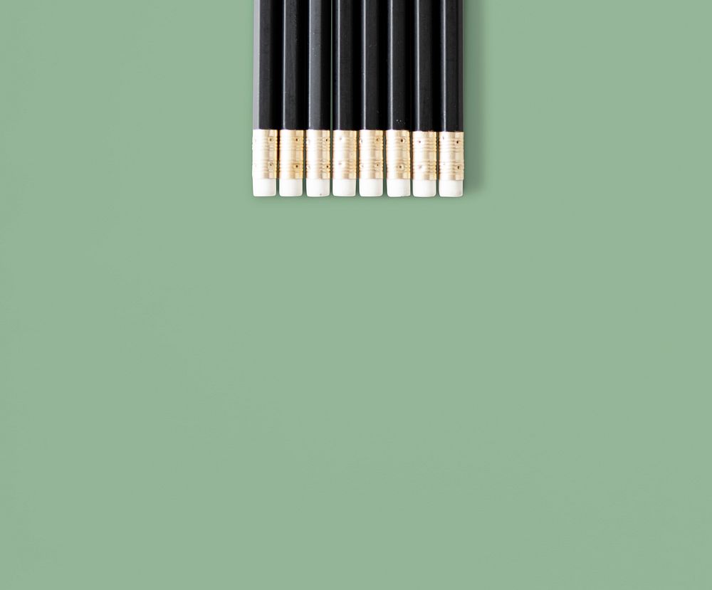 Black Wooden Pencils with Eraser Studio Isolated