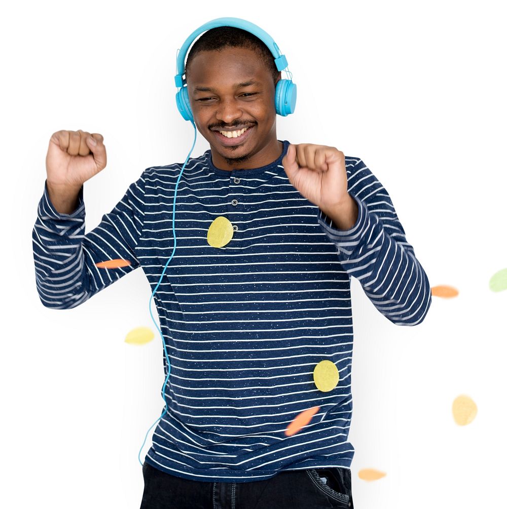 African Man Smiling Happiness Headphones Music Studio Portrait