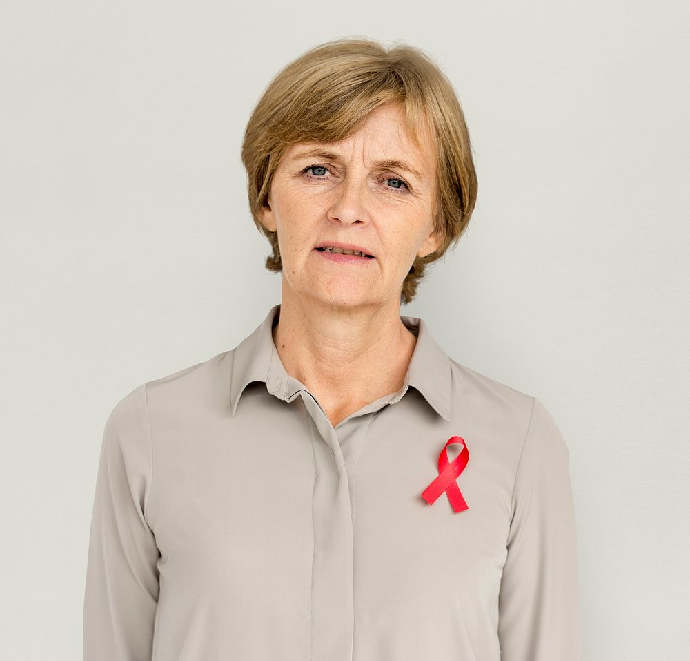 Senior Adult Woman Red Ribbon Awareness Charity