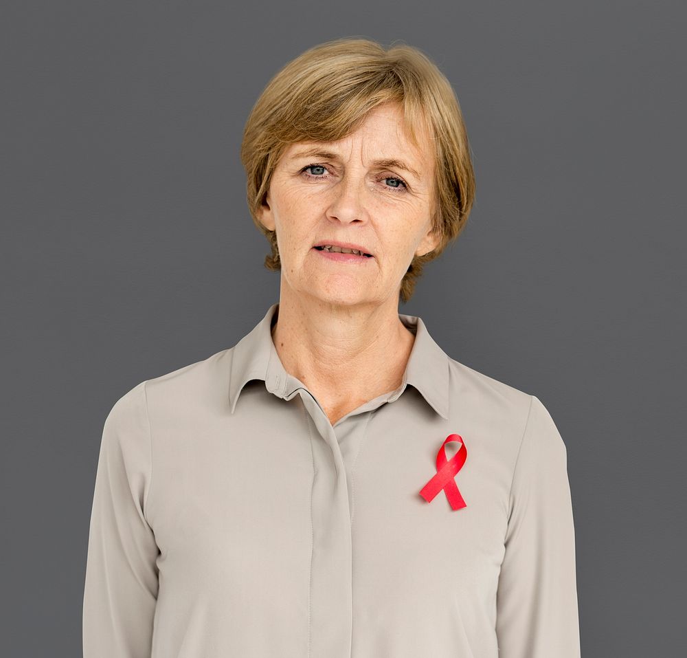 Senior Adult Woman Red Ribbon Awareness Charity
