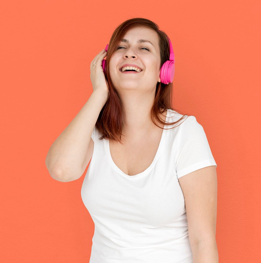 Woman Smiling Happiness Headphones Music Entertainment