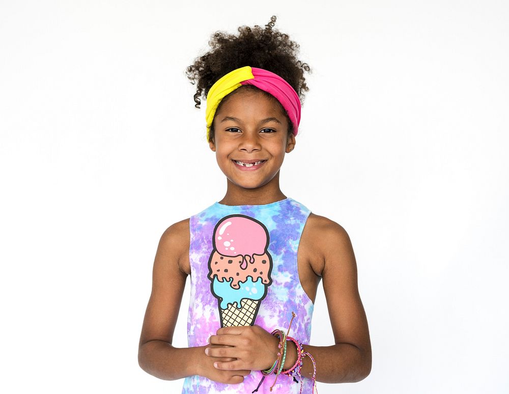 Little Girl Smiling Happiness Paper Craft Arts Ice Cream Studio Portrait