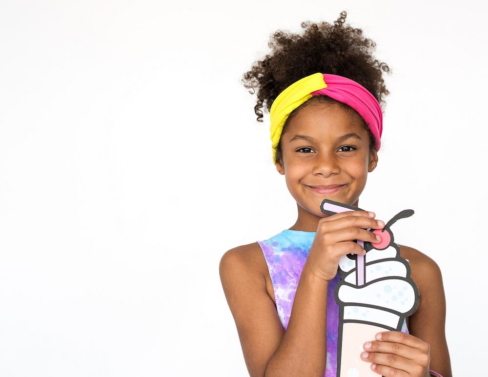 Little Girl Smiling Happiness Paper Craft Arts Drinks Studio Portrait
