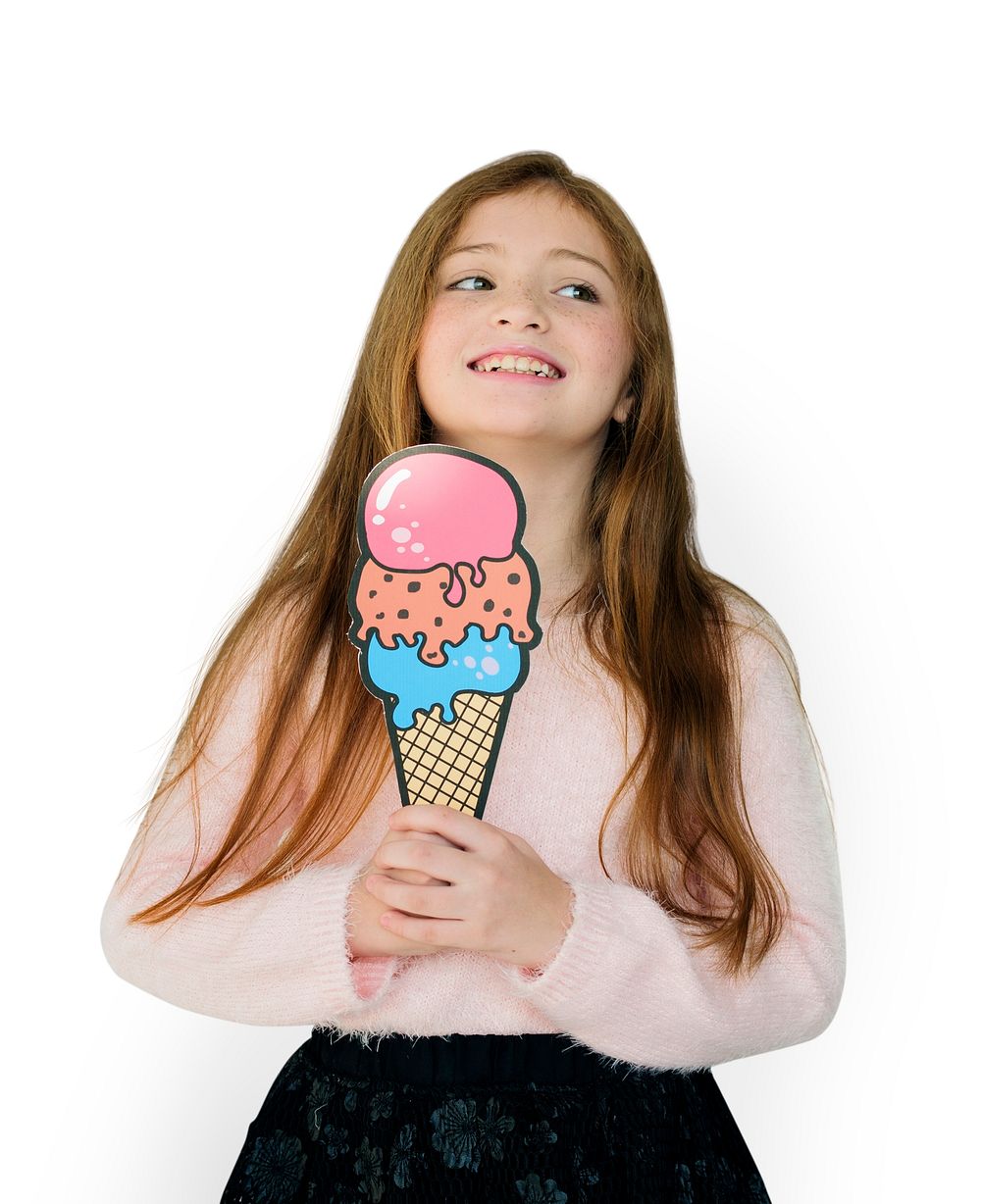 Little Girl Smiling Happiness Paper Craft Arts Ice Cream Studio Portrait