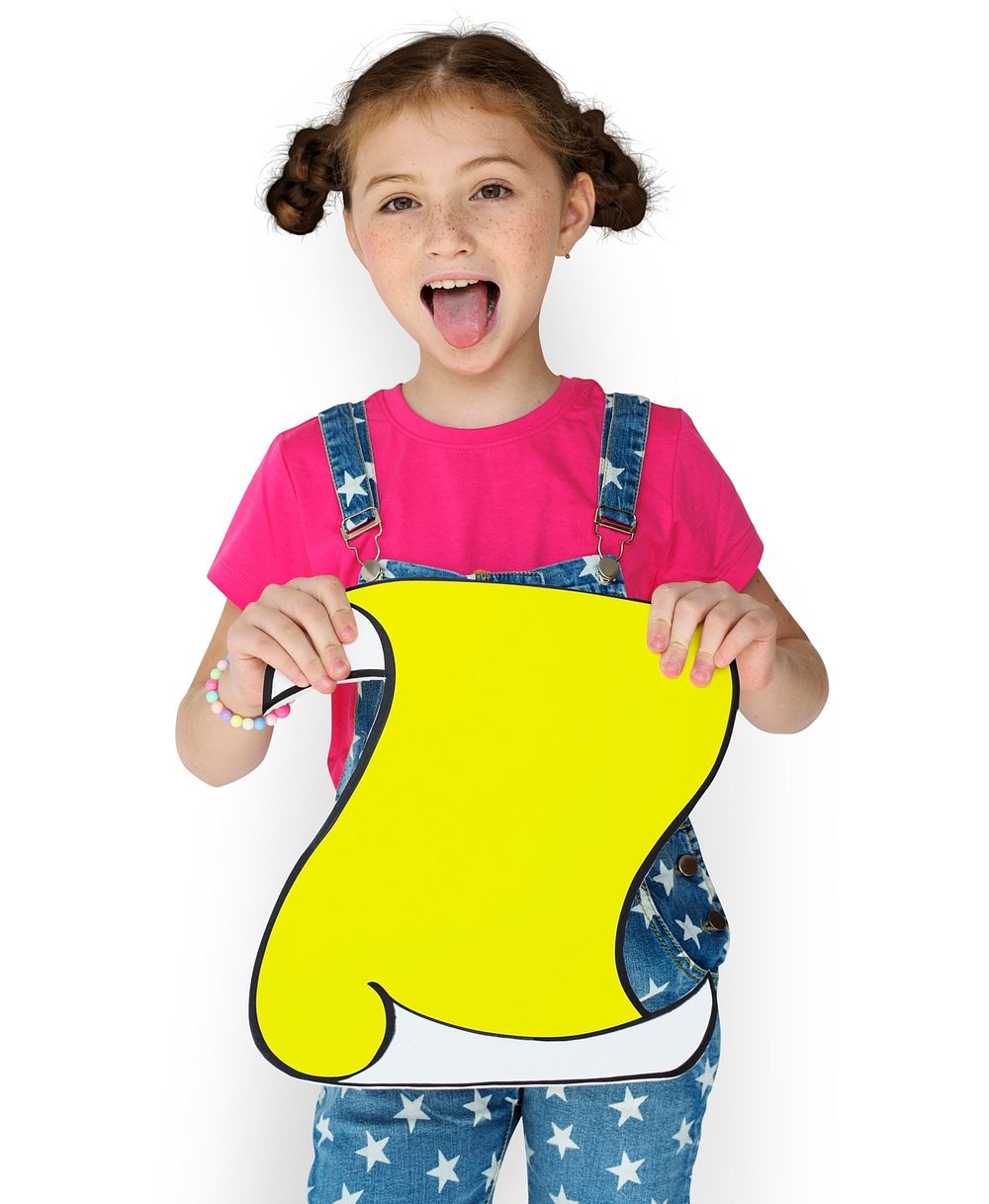 Little Girl Smiling Happiness Holding Banner Copy Space