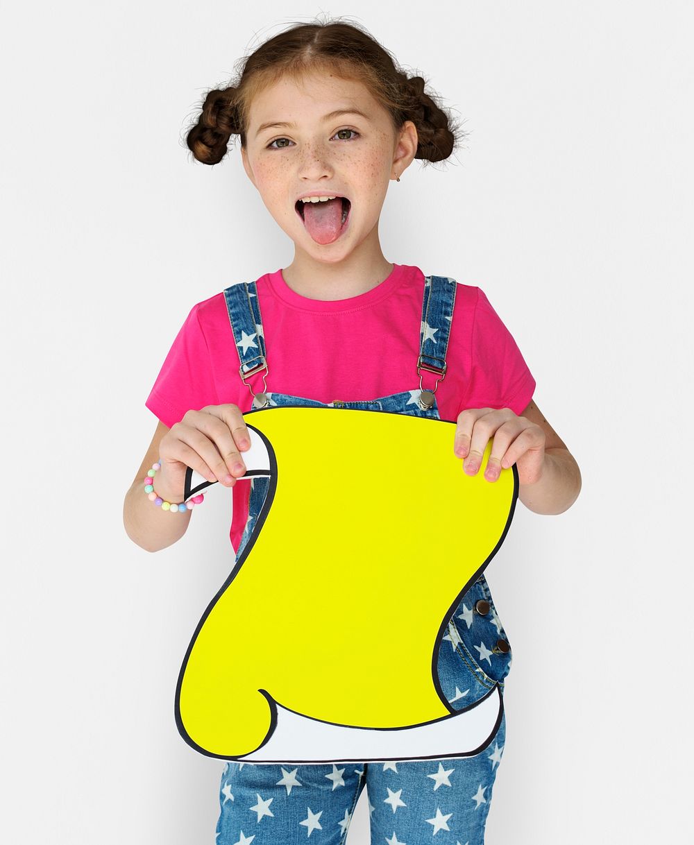 Little Girl Smiling Happiness Holding Banner Copy Space