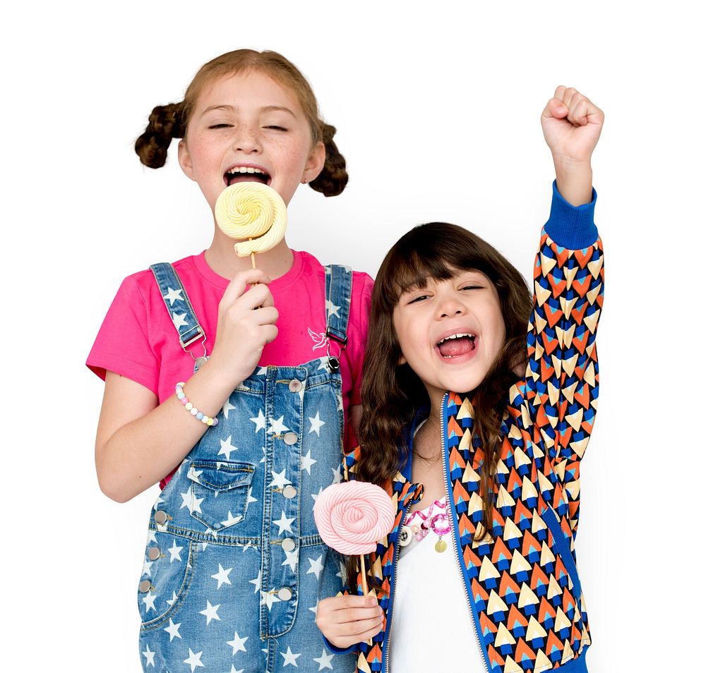 Children Smiling Happiness Studio Portrait Sweet Lollipop