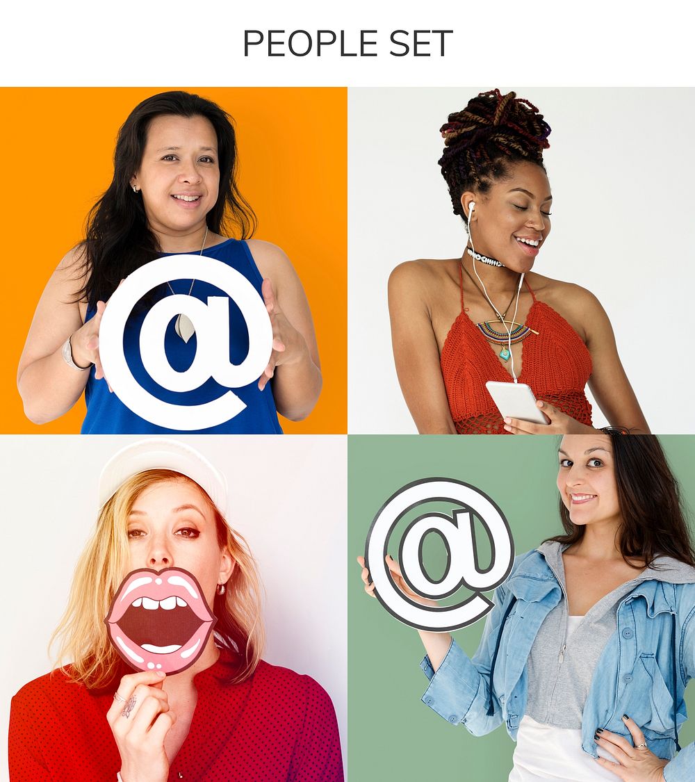 Set of Diverse People with Social Media Technology Studio Collage