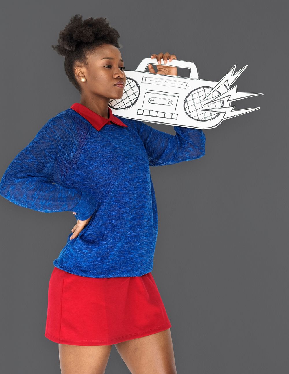 African Female holding Illutration Radio