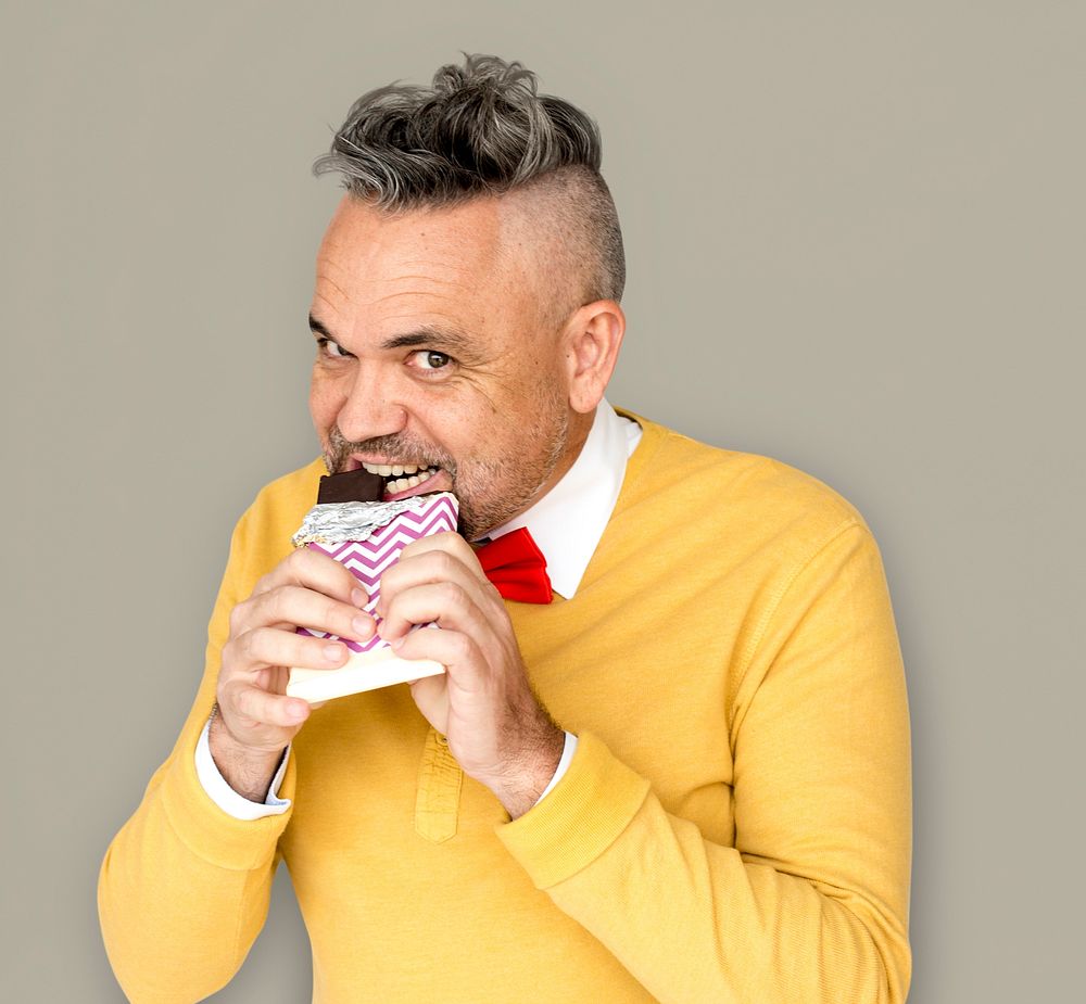 Caucasian Man Eating Chocolate Smile