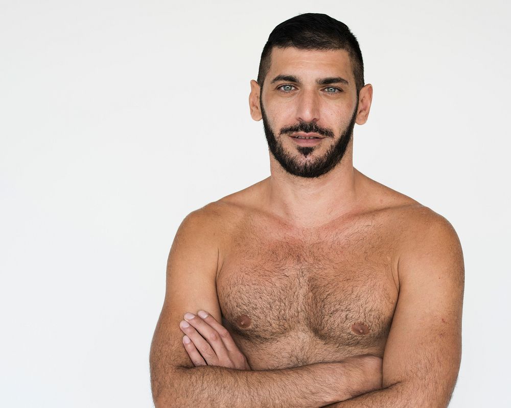 Middle Eastern Man Bare Chest Studio Portrait