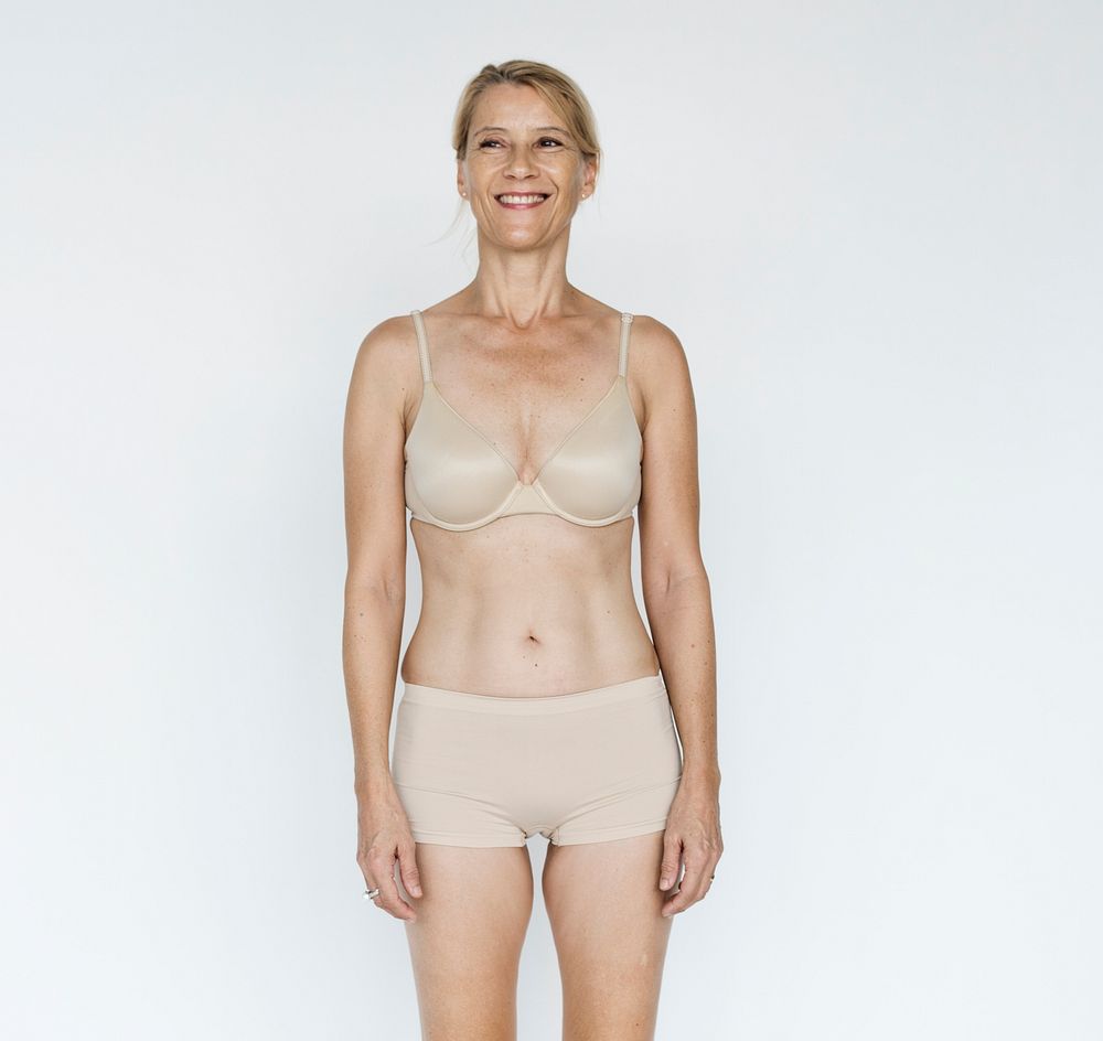 Senior Adult Woman Smiling Happiness Lingerie Studio Portrait