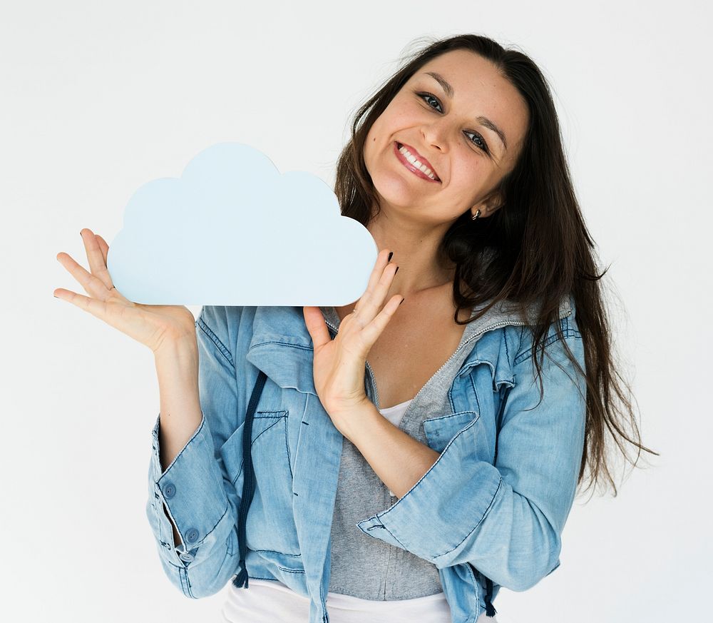 Woman Hold Cloud Storage Paper Craft